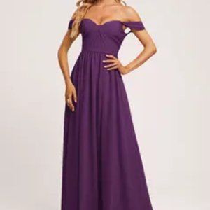 A-line Off the Shoulder V-Neck Floor-Length Chiffon Bridesmaid Dress With Ruffle